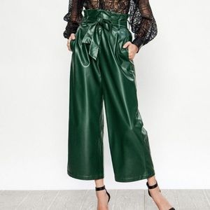 Green Paper Bag Waisted Wide Leg Pants